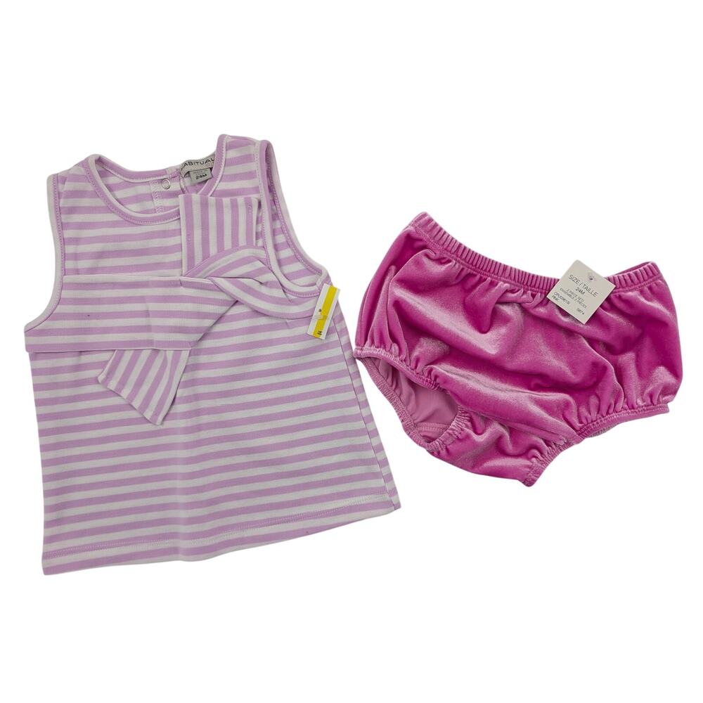 Habitual Girls Pink Striped Dress and Velvet Bloomer Shorts 24 Months